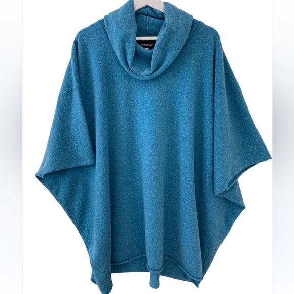 Charter Club Sweaters - CHARTER CLUB Women’s Cowl Neck Sharkbite Hem Teal Poncho Shawl Petite SM EUC